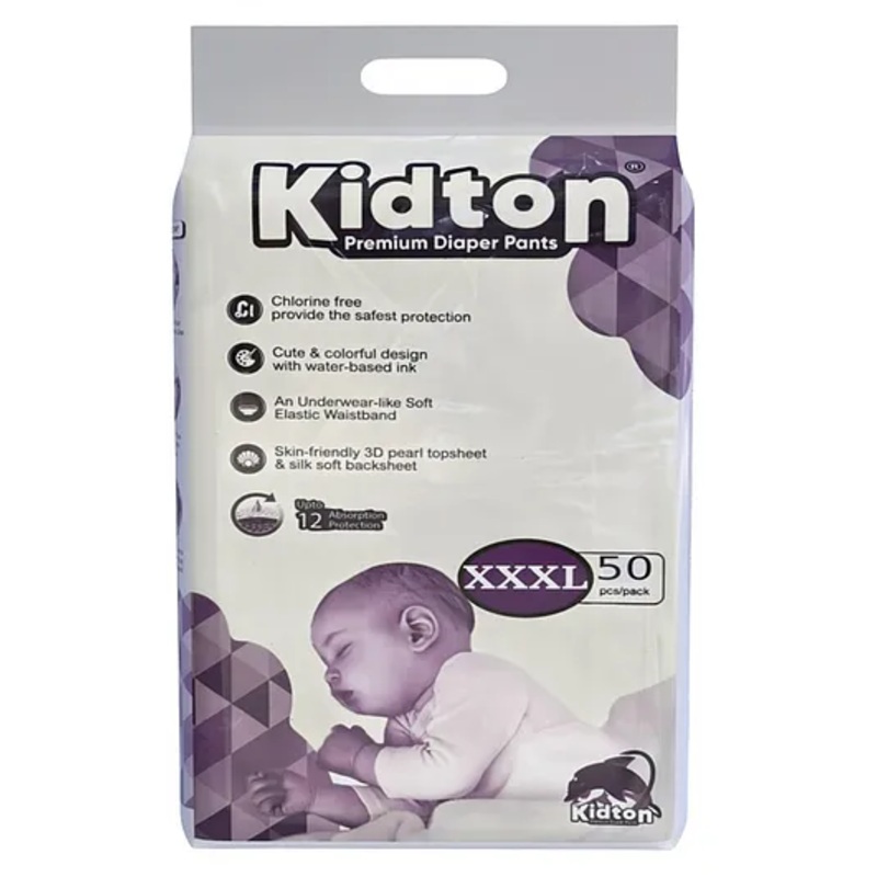 KIDTON Diapers Pants, XXXL , 50 Count, 25-35  Kg, 12 hrs Absorption and Cottony Soft Material Baby Diaper Pants with Bubble Bed Technology for comfort
