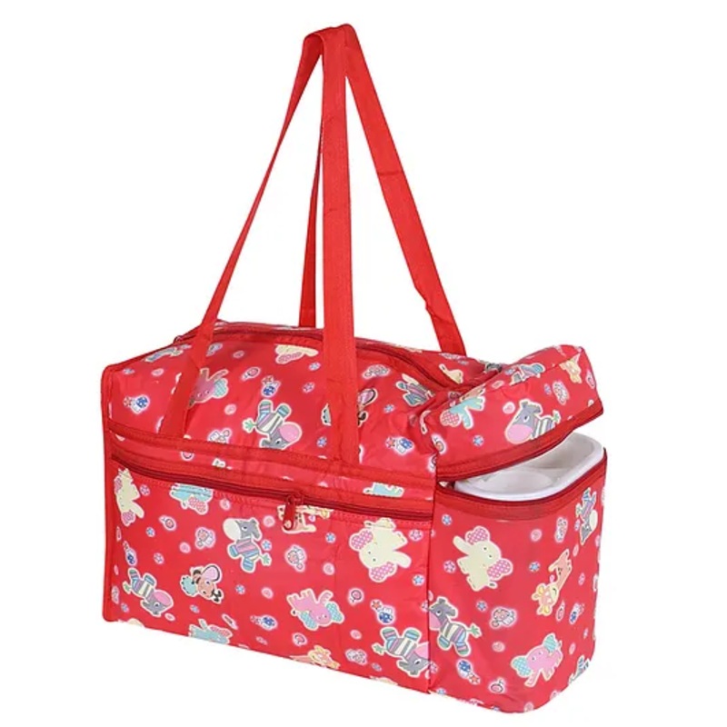 Kuber Industries Baby Bag  Parachute Baby Bottle Cooler Bag  Baby Bottle Bag  Baby Bottle Bag with 2 Bottle Warmers  Baby Cloth Bag  Cartoon Bottle Bag  Red