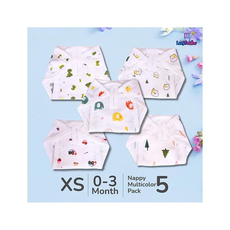 LazyToddler Muslin Nappy Set of 5  Extra Small  (ALP)