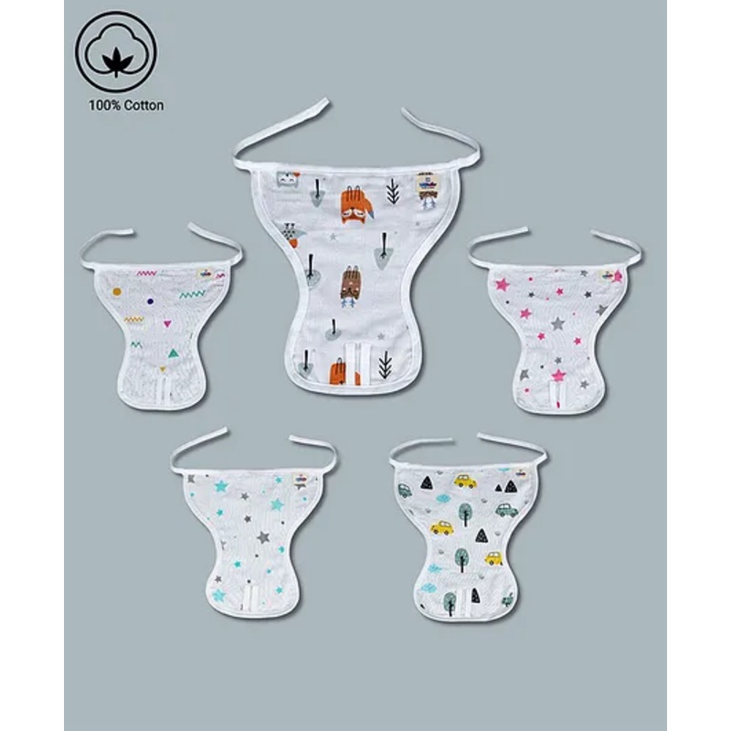 LazyToddler Muslin  Nappy Set of 5 Extra Small Fox Print -White