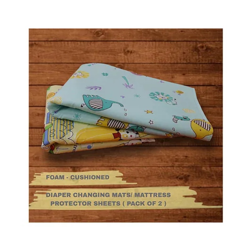 Lollipop Lane Foam-Cushioned Waterproof Sheet Quick-Dry Diaper Changing Mat for Baby – LARGE (Green and Yellow) (Pack of 2)