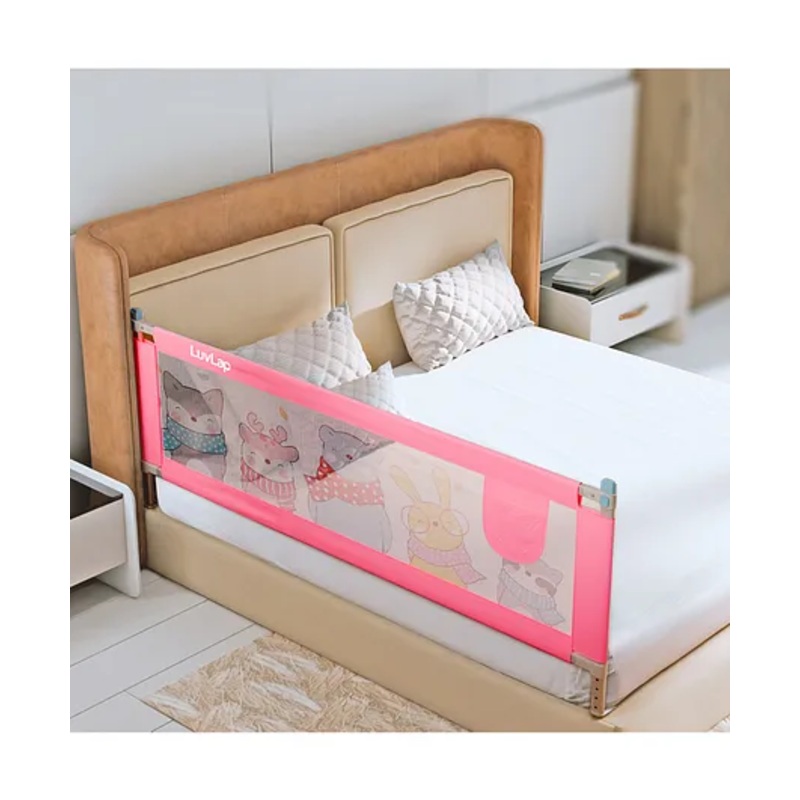 LuvLap Comfy Baby Bed Rail Guard, 6ft x 2.3ft, Portable Bed Fence, Adjustable Height, Single Side Bed Rail for Baby, Printed Pink, 180cm x 72cm