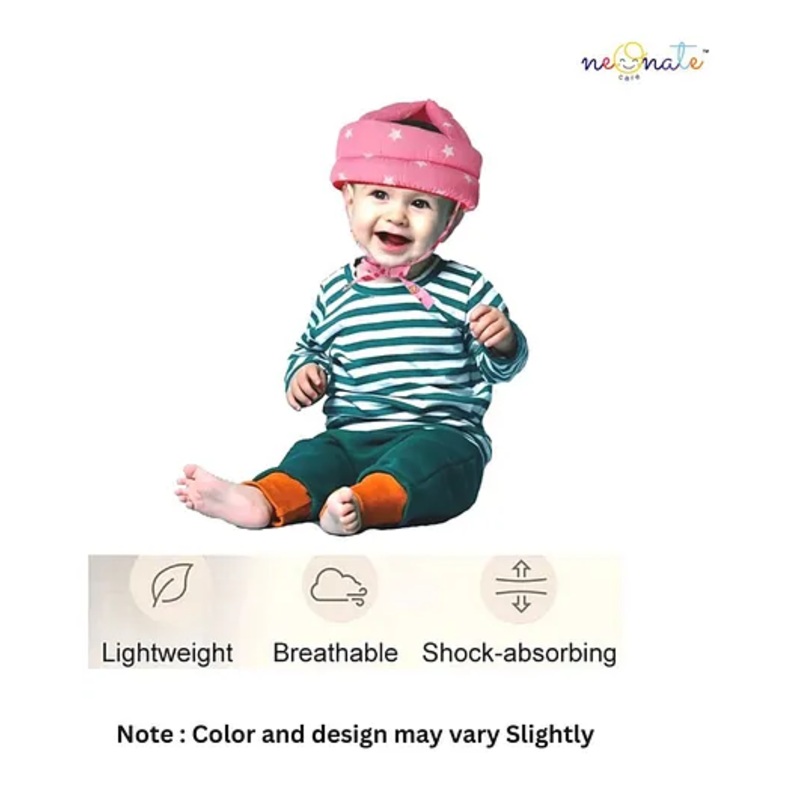 NeonateCare Baby Head Protector Helmet – Adjustable Size for Baby to Learn Walk Or Run  Fabric Helmet – Infant Anti Fall and Collision -( Pink Star helmet)