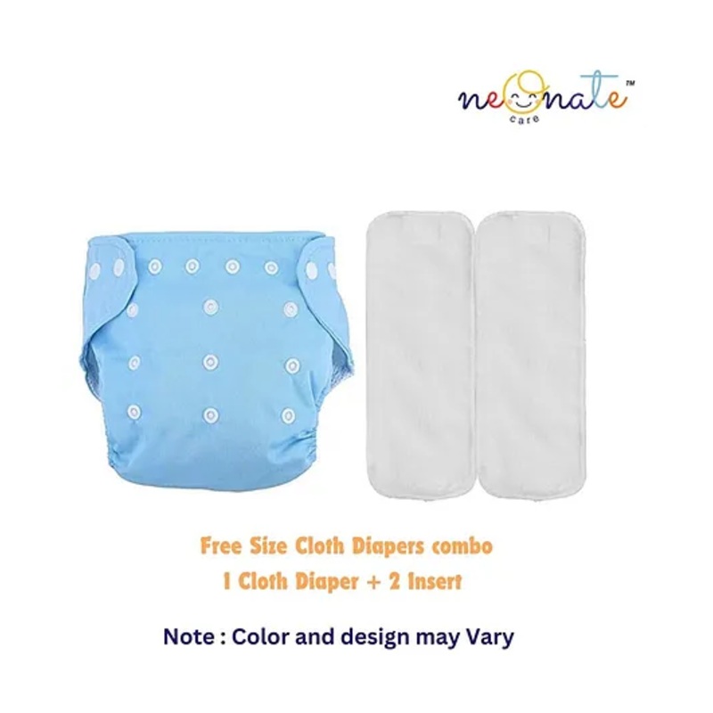 NeonateCare Pack of 1 Pocket Button Style Baby Reusable Cloth Diaper Adjustable With 2 Bamboo Charcoal Inserts Pad – Blue