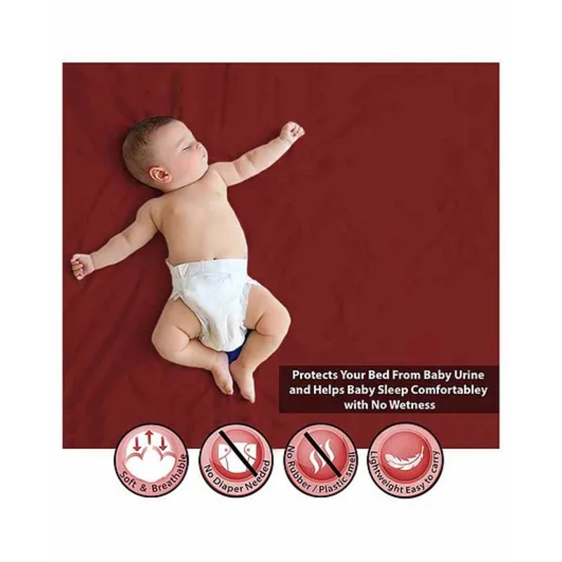 Polka Tots Premium Waterproof Baby Dry Sheet Bed Protector  Medium (70 x 100 CM, Maroon)