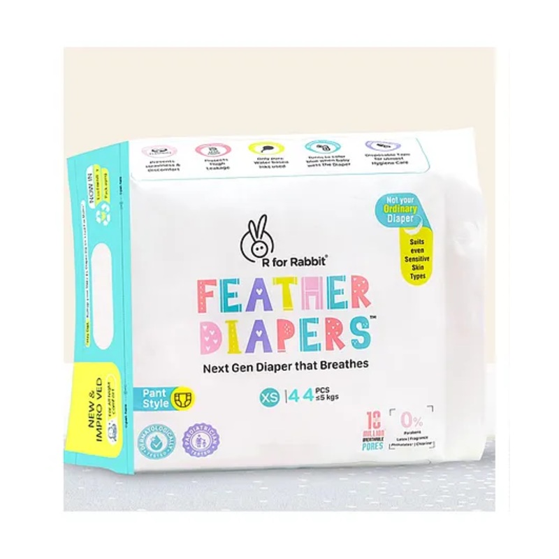 R for Rabbit XS New Born Premium Feather Diaper Pant Style for Baby 0 to 5 kgs (44 Combo Pack Offer)