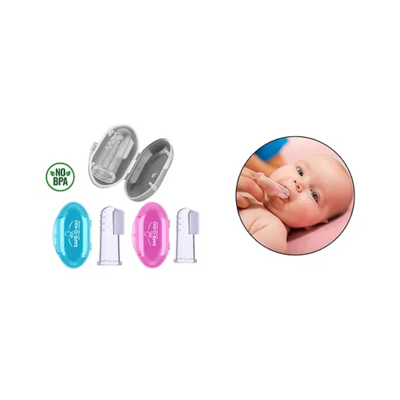 Safe-O-Kid Infant Finger Toothbrush Set  Gentle Silicone Brushes for Babies (Pack of 3, Assorted)
