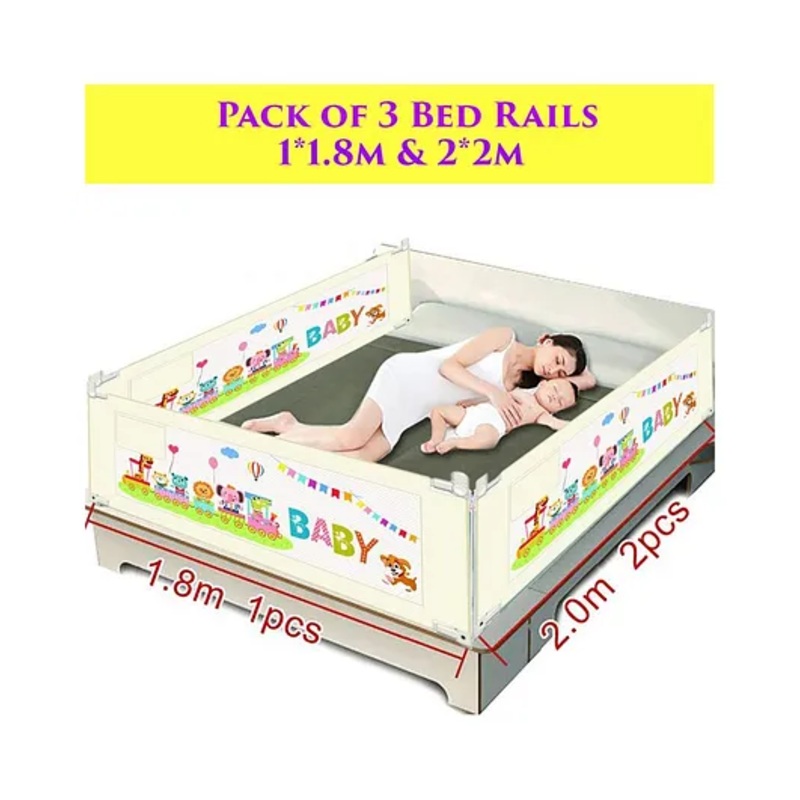 Syga Pack Of 3 Baby Bed Rail 2.0 m x 2 Pieces & 1.8 m x 1 Piece – Cream