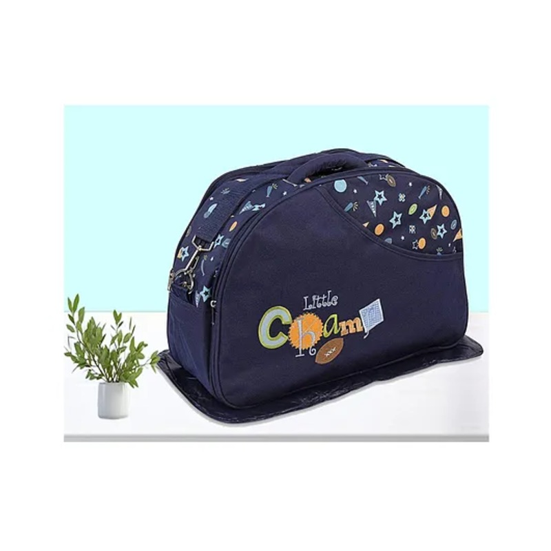 The Cheeky Kidzz New Born Baby Multifunctional Diaper Nappy Changing Mother Maternity Multi Compartment Assorted Prints Handbag Shoulder Brown Tote Bag (DARK BLUE)