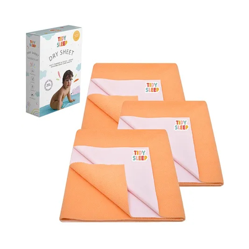 TIDY SLEEP Waterproof Baby Bed Protector Dry Sheet For New Born Babies- Carrot Orange  Pack of 3 (Large)