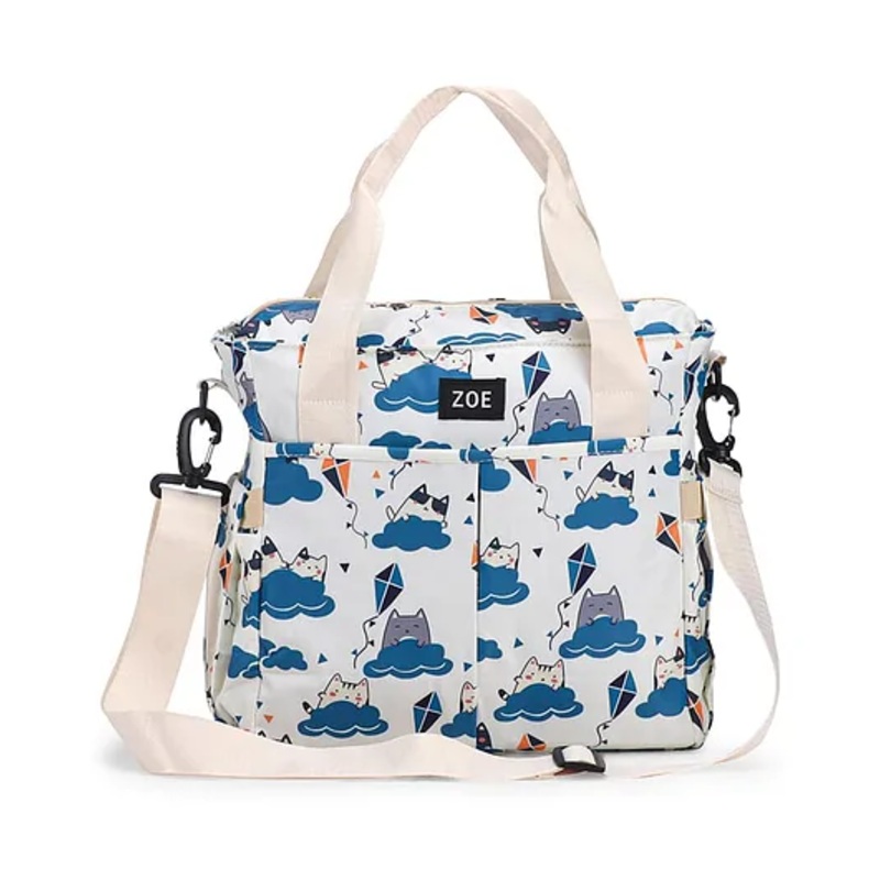 Zoe Multipurpose Cat on the Clouds Print Diaper Bag – White