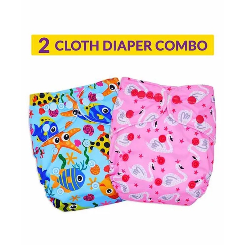 Bembika Reusable Cloth Diaper Fish Print Set of 2 – Pink Blue