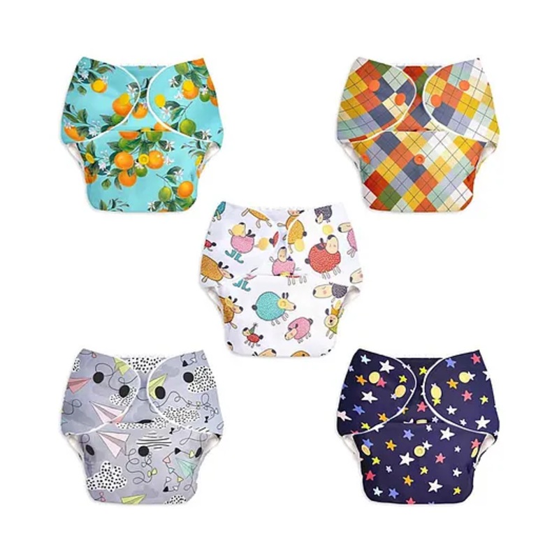 SuperBottoms BASIC Reusable Cloth Diaper for babies 0-3 Years | Freesize Adjustable, Washable and Reusable Cloth Diaper for babies | Outer Shell only | (No inserts included) – Pack of 5